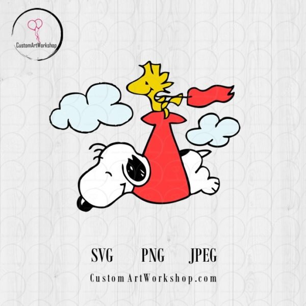 Snoopy and Woodstock Flying, Peanuts - Red Clipart Instant Download