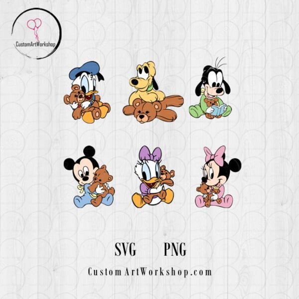 Baby Mickey & Friends with Teddy Bear Clipart Instant Download