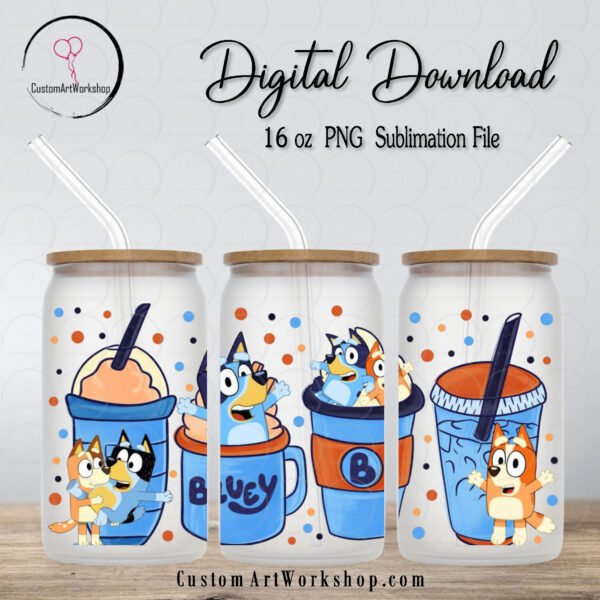 Bluey Latte Glass Can Wrap Instant Download