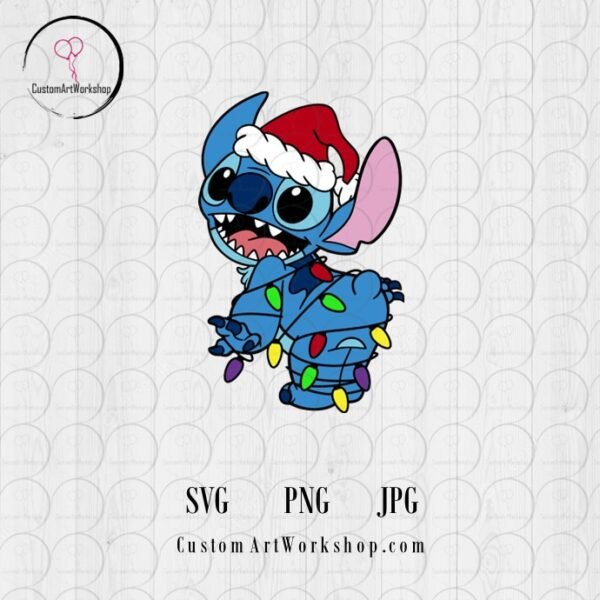 Stitch Christmas Wrapped Lights Instant Download