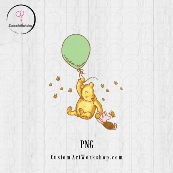 Winnie the Pooh with Green Balloon Instant Download