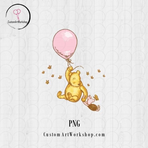 Winnie the Pooh with Pink Balloon Instant Download