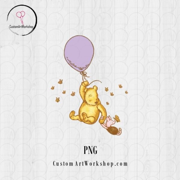 Winnie the Pooh with Purple Balloon Instant Download