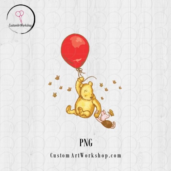 Winnie the Pooh with Red Balloon Instant Download