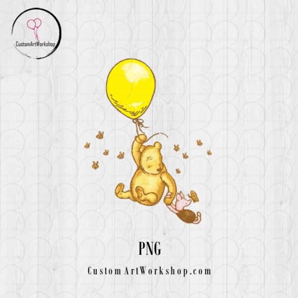 Winnie the Pooh with Yellow Balloon Instant Download
