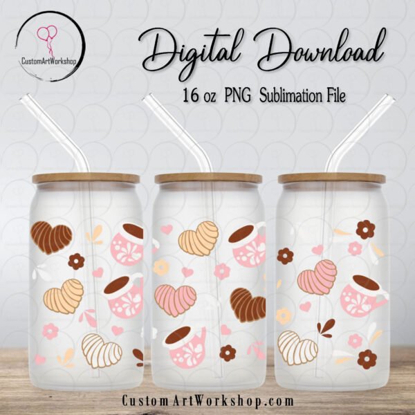 Concha Cafecito y Chisme Glass Can Wrap Instant Download