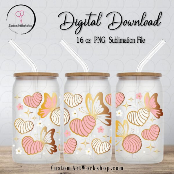 Concha y Mariposa Cafecito y Chisme Glass Can Wrap Instant Download