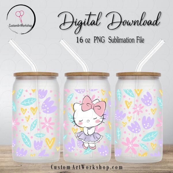 Hello Kitty Pastel Flowers Glass Can Wrap Instant Download