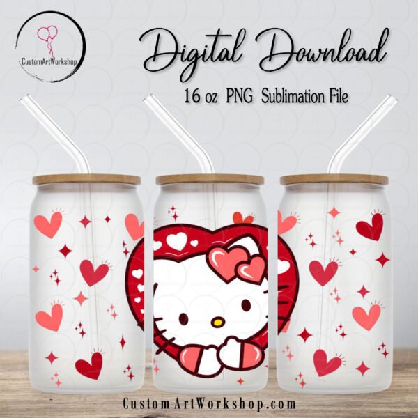 Hello Kitty Hearts Glass Can Wrap Instant Download