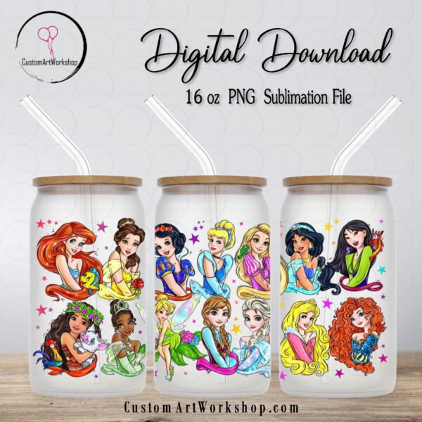 Disney Princess Glass Can Wrap Instant Download