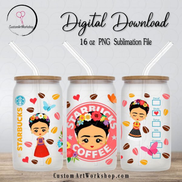 Frida Kahlo Glass Can Wrap Instant Download