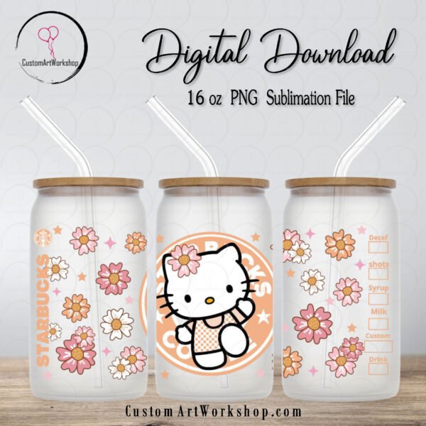 Hello Kitty Spring Peach Starbucks Glass Can Wrap Instant Download