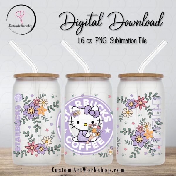 Hello Kitty Spring Purple Starbucks Glass Can Wrap Instant Download