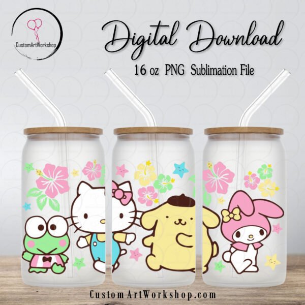 Hello Kitty and Friends Spring Glass Can Wrap Instant Download