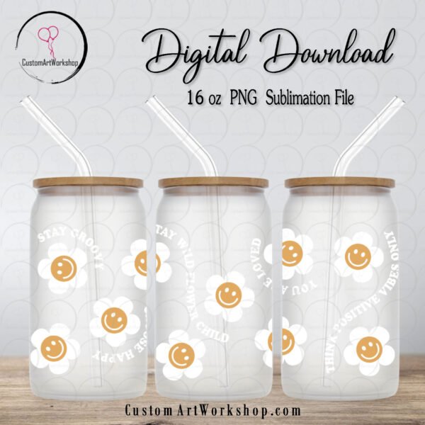 Flower Power Daisy Glass Can Wrap Instant Download