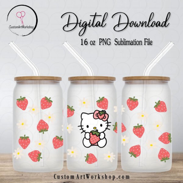 Hello Kitty Daisy Strawberry Glass Can Wrap Instant Download