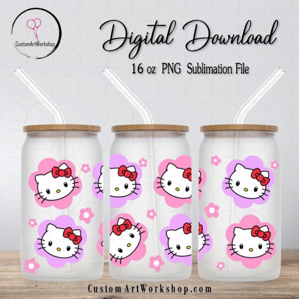 Hello Kitty Floral Glass Can Wrap Instant Download