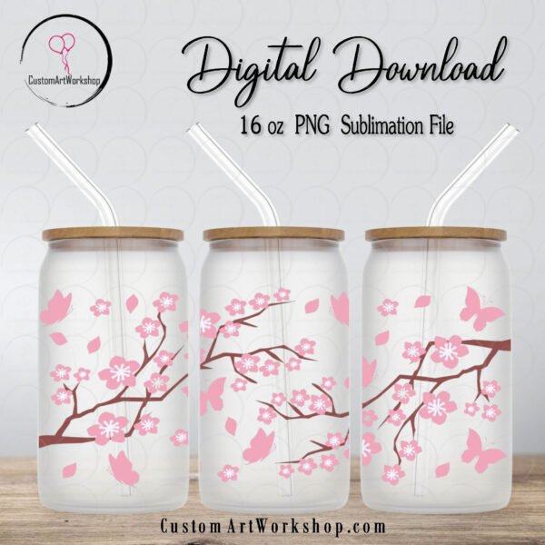 Cherry Blossom Glass Can Wrap Instant Download