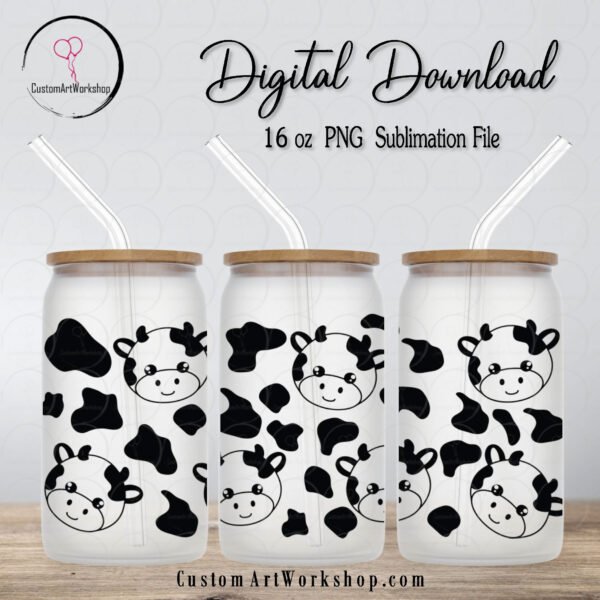 Cute Cow Glass Can Wrap Instant Download