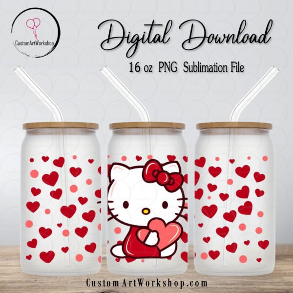 Hello Kitty Valentine Hearts Glass Can Wrap Instant Download
