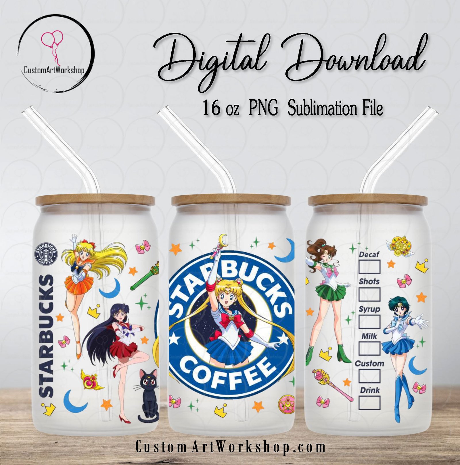 Sailor Moon Starbucks Coffee Glass Can Wrap Instant Download 1 Sailor Moon Starbucks Coffee Glass Can Wrap Instant Download