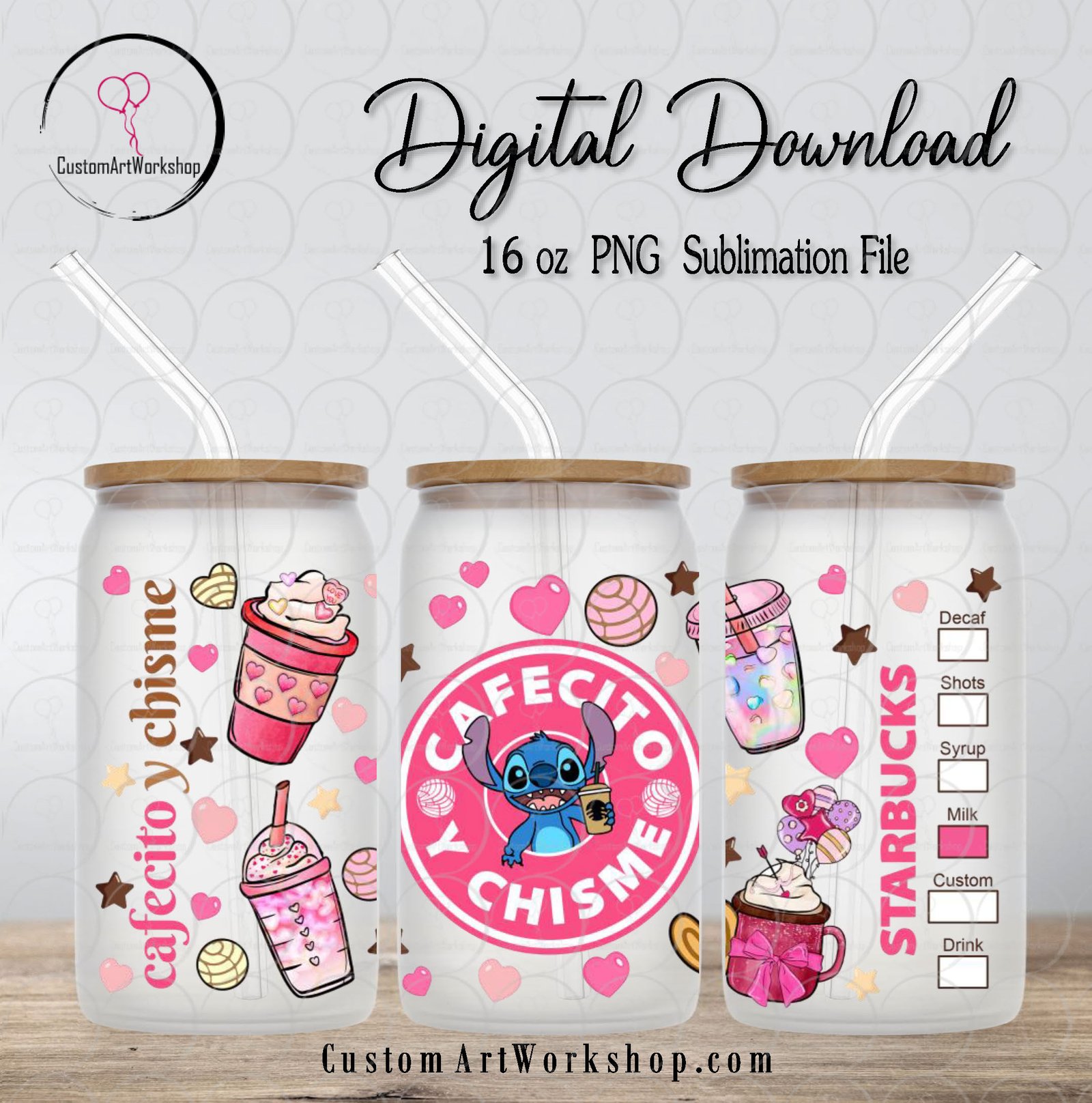 Stitch Cafecito y Chisme Glass Can Wrap Instant Download 1 stitch-cafecito-y-chisme-glass-can-wrap-instant-download
