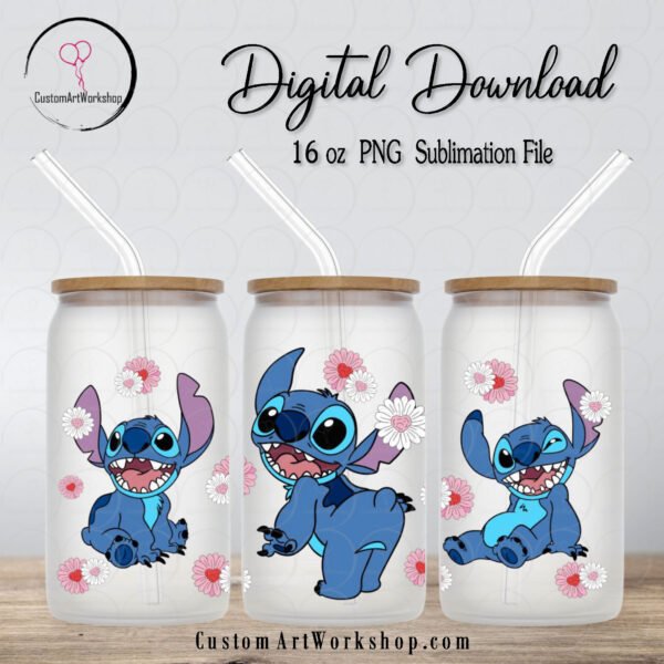Stitch Spring Flowers Glass Can Wrap Instant Download