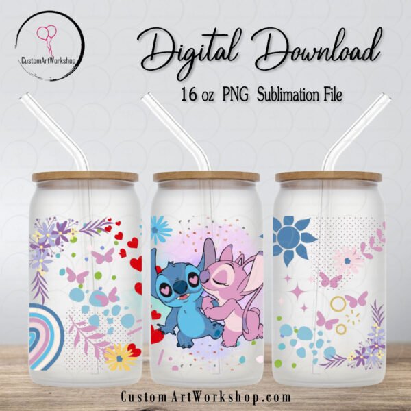 Stitch and Angel Glass Can Wrap Instant Download