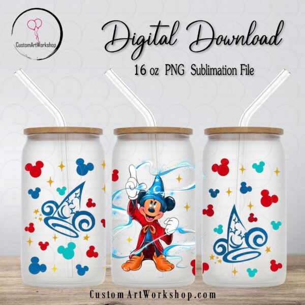 Mickey Sorcerer Wizard Fantasmic Glass Can Wrap Instant Download