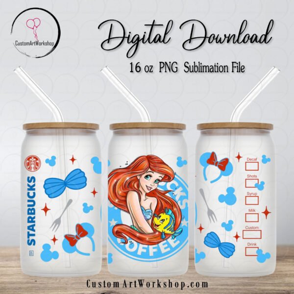 Princess Ariel 2 Amazing Starbucks Coffee Glass Can Wrap Instant Download