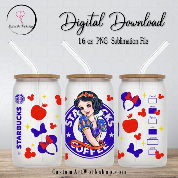 Snow White Starbucks Coffee Glass Can Wrap Instant Download
