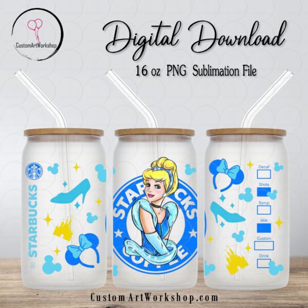 Princess Cinderella 2 Amazing Starbucks Coffee Glass Can Wrap Instant Download