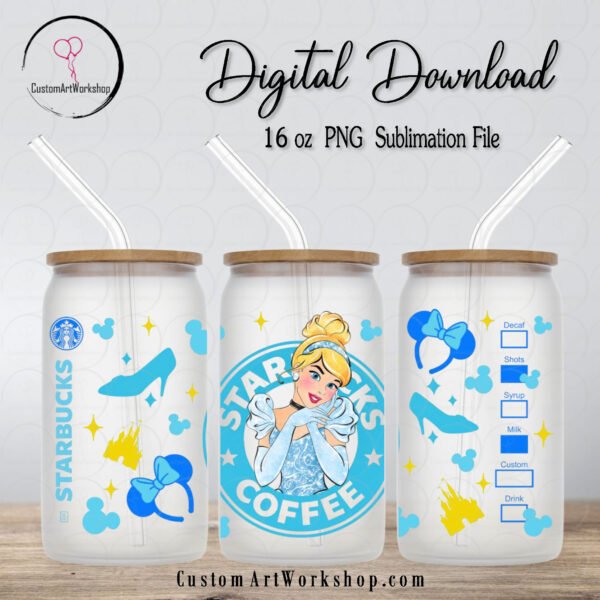 Princess Cinderella Amazing Starbucks Coffee Glass Can Wrap Instant Download