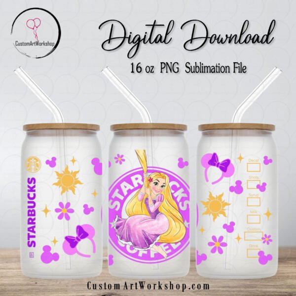 Princess Rapunzel Tangled Amazing Starbucks Coffee Glass Can Wrap Instant Download