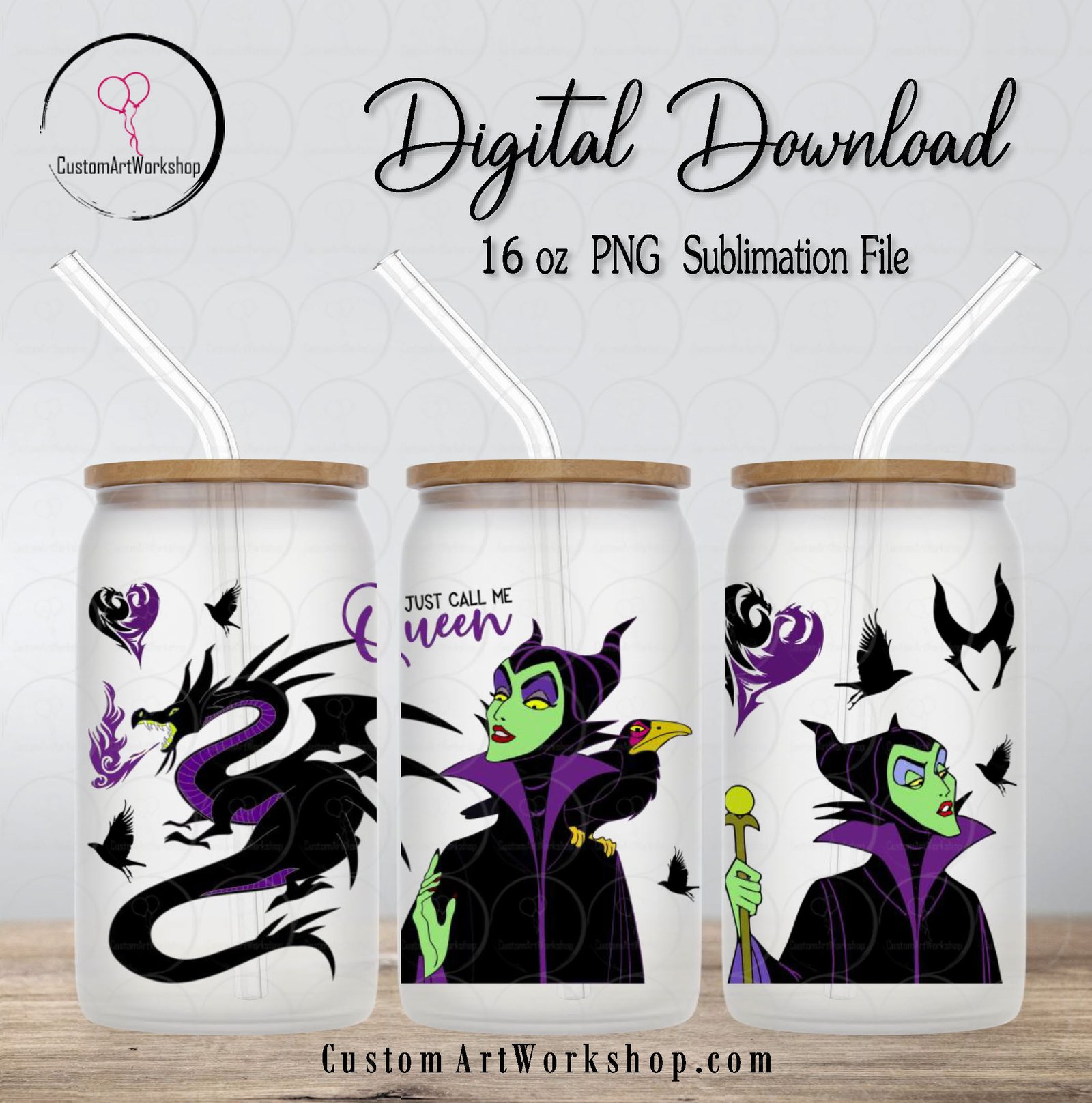 Maleficent Glass Can Wrap Instant Download 1 Maleficent Glass Can Wrap Instant Download