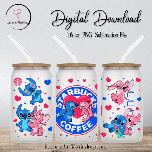 Stitch and Angel Starbucks Coffee Glass Can Wrap Instant Download