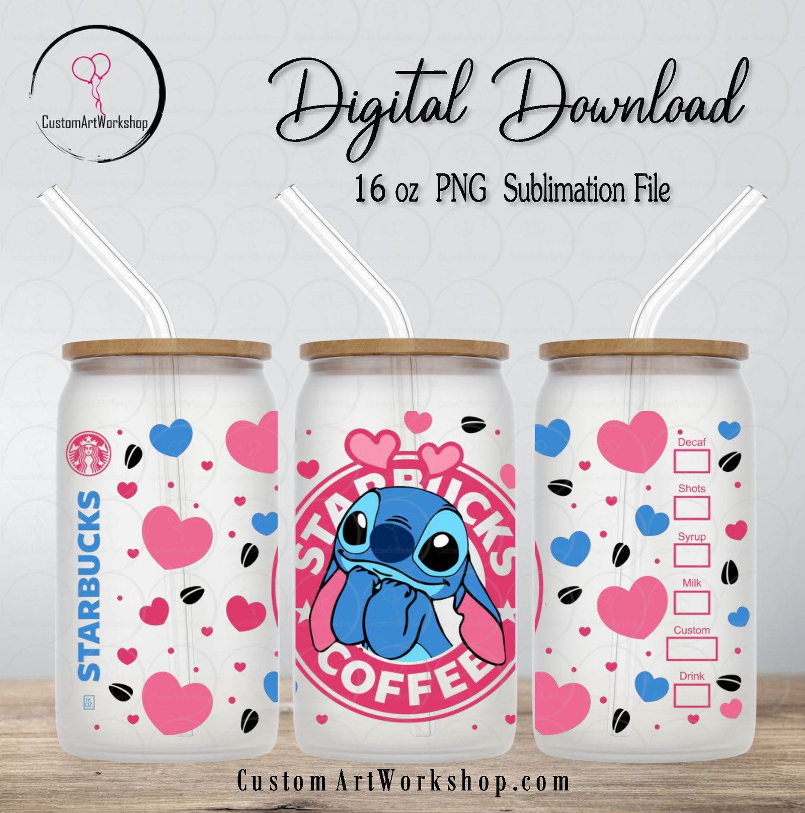 Stitch Hearts Starbucks Coffee Glass Can Wrap Instant Download 1 Stitch Hearts Starbucks Coffee Glass Can Wrap Instant Download