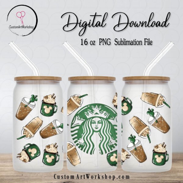 Mickey Starbucks Latte Coffee Glass Can Wrap Instant Download