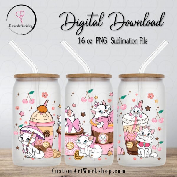 Marie the Cat Aristocats Glass Can Wrap Instant Download