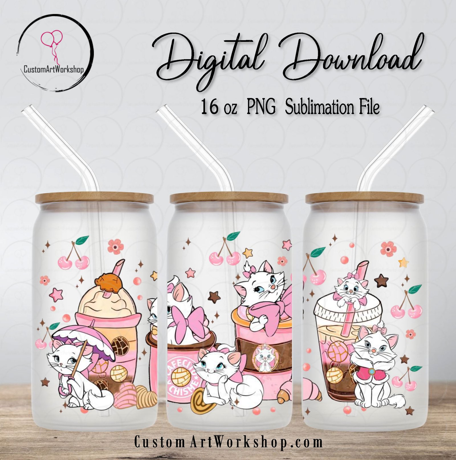 Marie the Cat Aristocats Glass Can Wrap Instant Download 1 Marie the Cat Aristocats Glass Can Wrap Instant Download