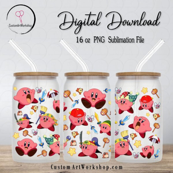 Kirby Nintendo Glass Can Wrap Instant Download