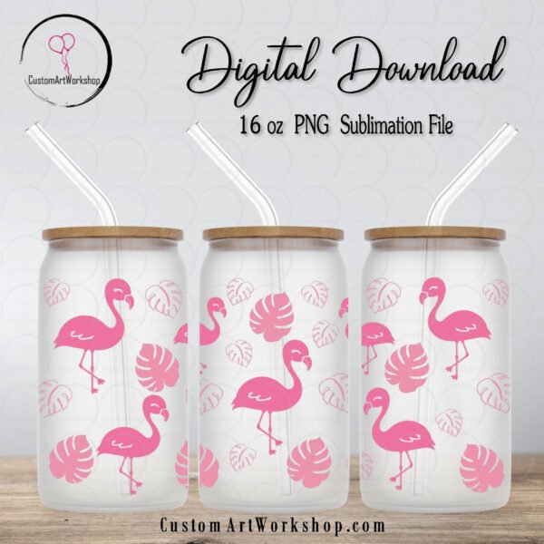 Flamingo Monstera Glass Can Wrap Instant Download