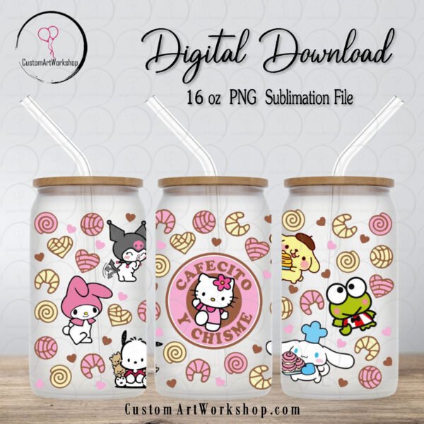 Hello Kitty Cafecito y Chisme Sanrio Friends Glass Can Wrap Instant Download