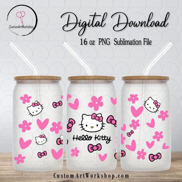 Hello Kitty Hearts and Flowers Glass Can Wrap Instant Download