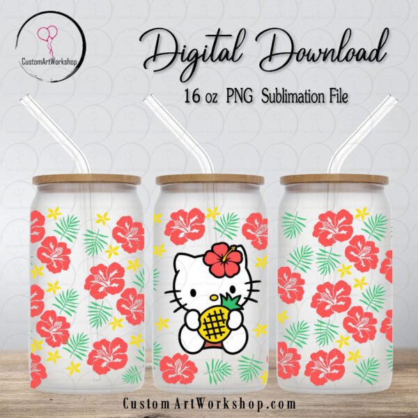 Hello Kitty Hibuscus Summer Glass Can Wrap Instant Download