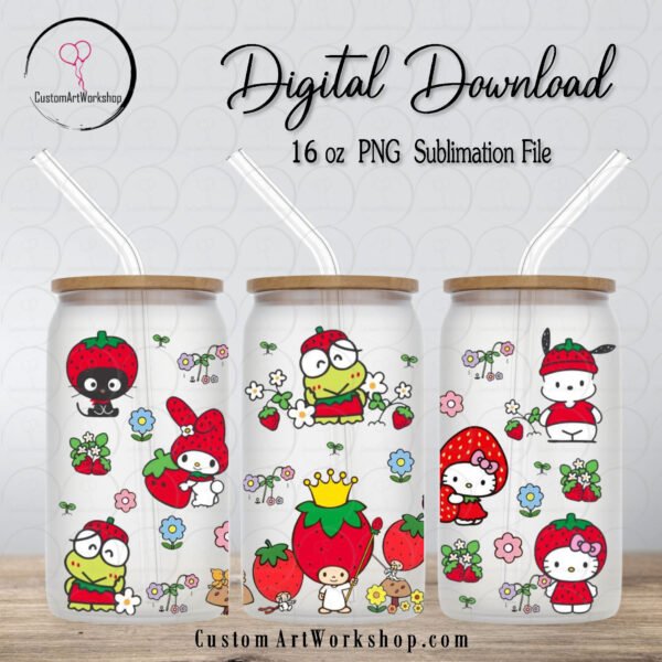 Hello Kitty Sanrio Friends Strawberry Glass Can Wrap Instant Download