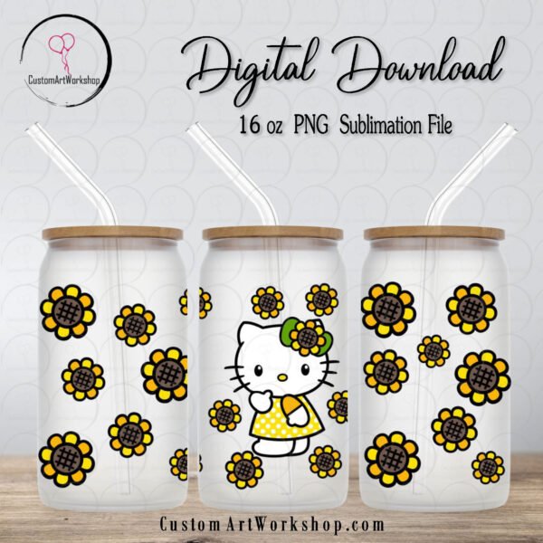 Hello Kitty Sunflower Glass Can Wrap Instant Download
