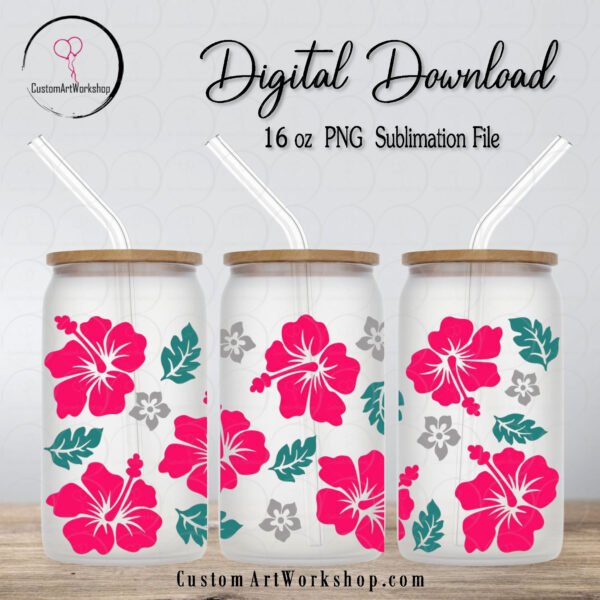 Hibiscus Glass Can Wrap Instant Download