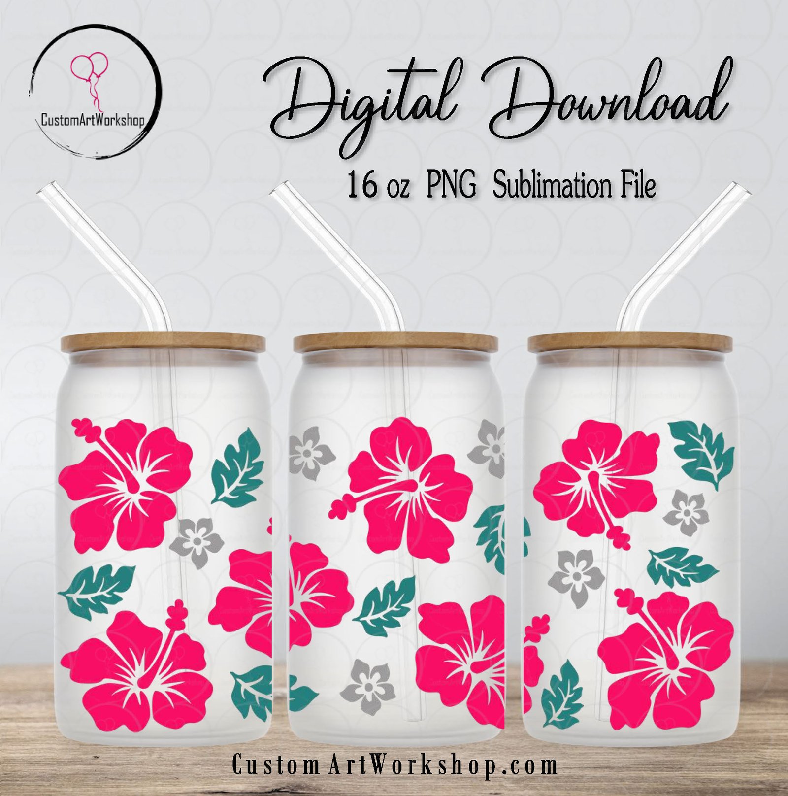 Hibiscus Glass Can Wrap Instant Download 1 Hibiscus Glass Can Wrap Instant Download