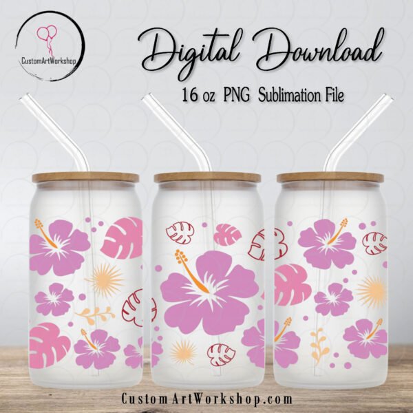 Hibuscus Glass Can Wrap Instant Download